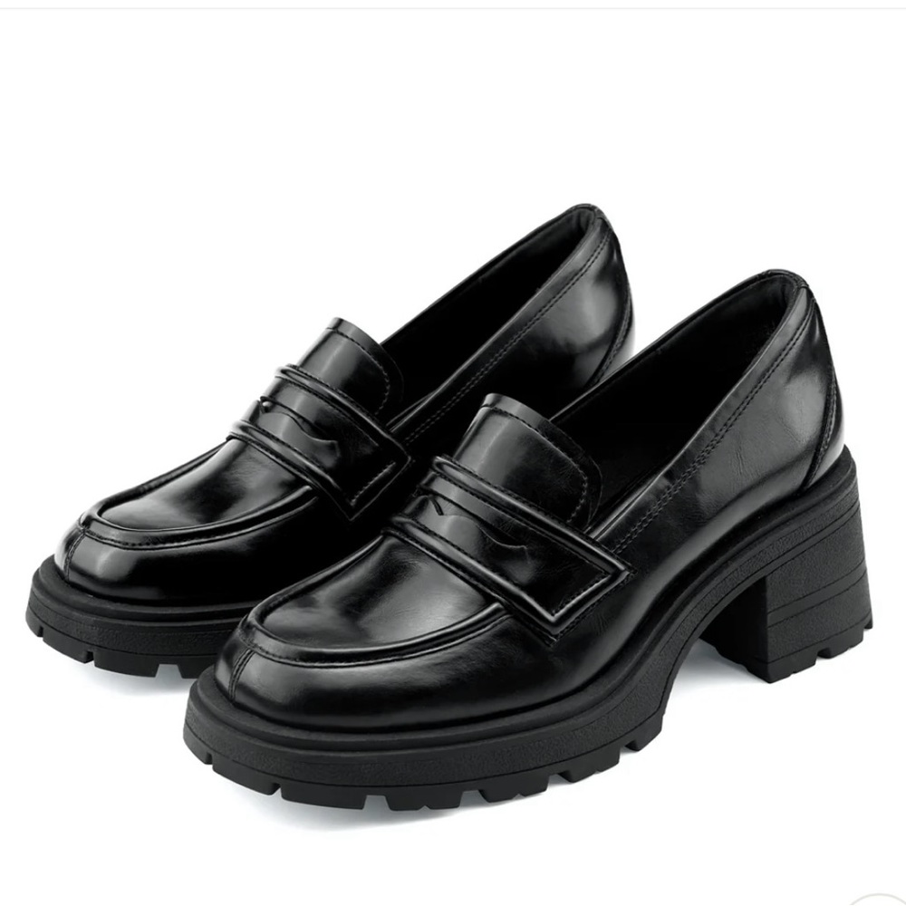 Jenn Ardor Black Chunky Heel Loafers Size 7 New